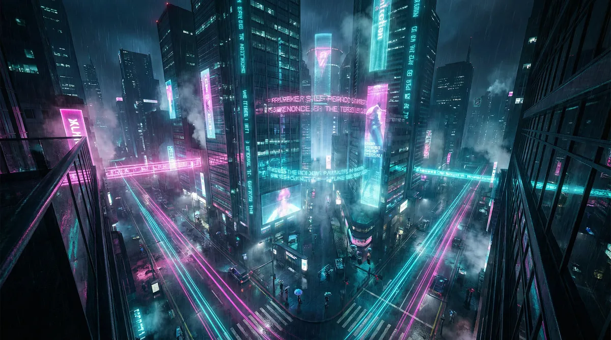 实习神医 竖屏短剧平台首页背景 - 赛博朋克都市夜景